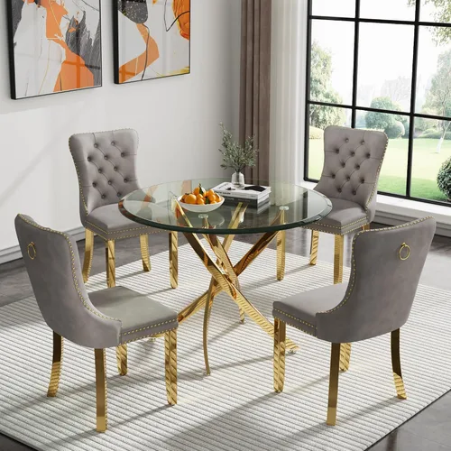 Vista 86 de Juego de mesa de comedor SSLine moderno de 3 piezas con mesa redonda de vidrio para 2, lujosa mesa de comedor circular de 36" con tapa de vidrio