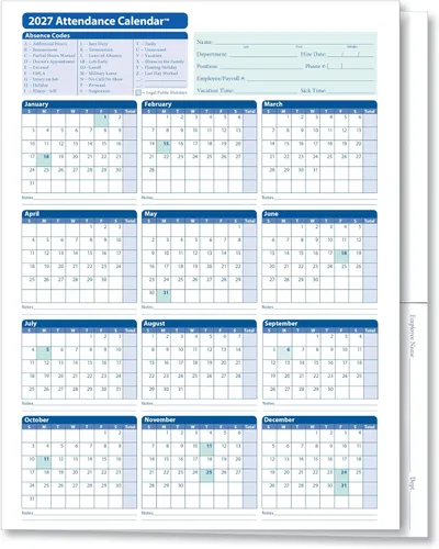 Vista 7 de ComplyRight Calendario de asistencia 2024, blanco, paquete de 25