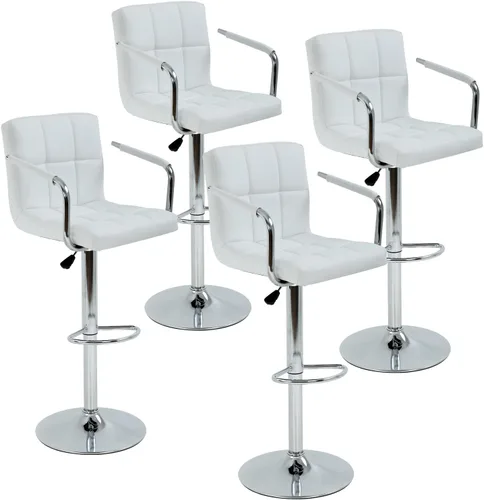 Vista 9 de Juego de 2 taburetes de bar con reposabrazos, taburetes de bar giratorios de altura ajustable con respaldo de piel sintética, silla de comedor alta