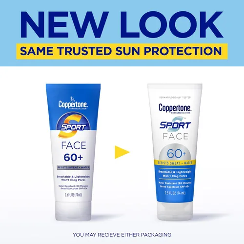 Vista 2 de Coppertone Sport Face Sunscreen Lotion SPF 60+, protector solar resistente al agua con amplio espectro SPF 60+, ligero y transpirable, tubo de 2.5
