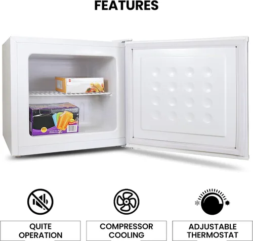 Vista 5 de Koolatron Congelador vertical blanco de 1.2 pies cúbicos de capacidad, 1 estante con cable, listo para garaje, almacenamiento de carne