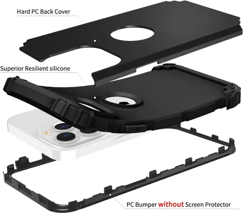 Vista 3 de Funda de teléfono para iPhone 13 Pro Max 2021 de 6.7 pulgadas, cubierta dura a prueba de golpes, de silicona suave, híbrida, de tres capas Negro