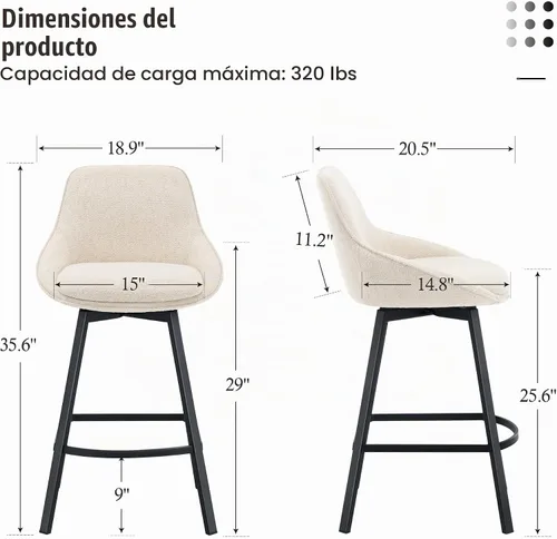 Vista 2 de Flouki - Juego de 2 taburetes giratorios para encimera, taburetes de bar Beige