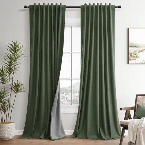 Vista 41 de Guken Cortinas opacas de lino, 2 paneles rústicos, elegantes, 100% opacas, con aislamiento térmico, banda de ganchos y trabilla trasera, 52 x 84