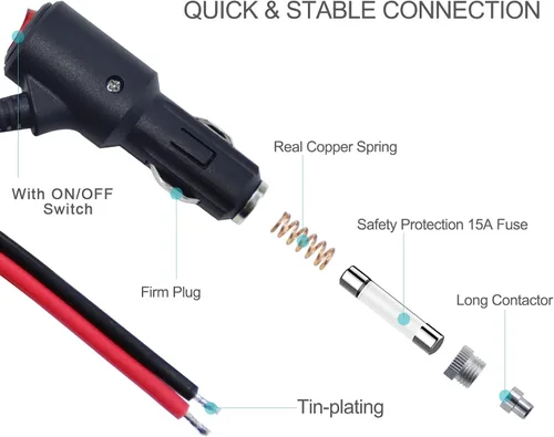 Vista 5 de SPARKING - Enchufe macho de repuesto para encendedor de cigarrillos de 12 V con interruptor de encendido y apagado - 1 pie, enchufe macho de 12 V