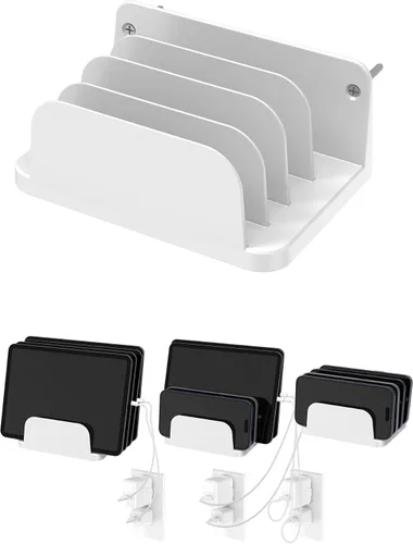 Vista 9 de Soporte de pared para teléfono, color negro for Smartphones, Tablets, Phone Shelf with 4-slot Docking Station, Compatible with, ipad, Kindle Wall