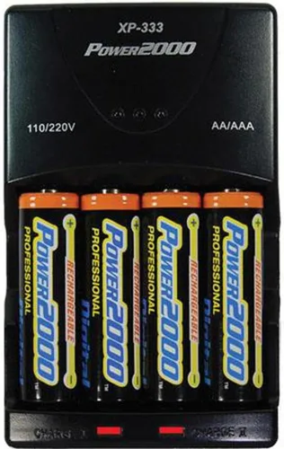 Vista 2 de Vidpro Power2000 XP-333 Rapid AA AAA - Juego de cargador de batería con 4 baterías AA NiMH de 2900 mAh