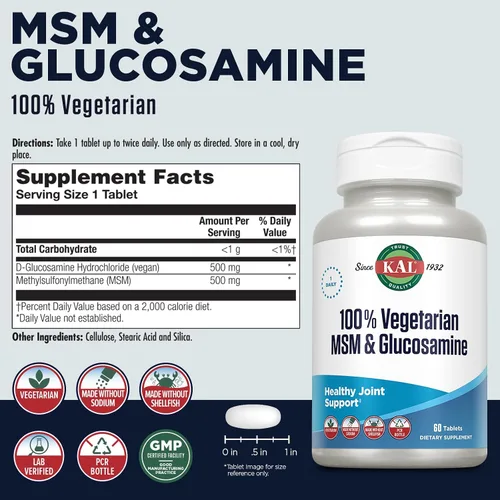 Vista 2 de KAL MSM y Glucosamina Vegetariana, Tableta (Btl-Plástico) 60ct