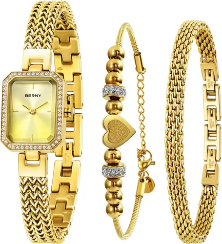 Vista 9 de BERNY Relojes de Plata para Mujeres Damas Conjunto de Reloj de Pulsera y Pulsera Delicado Reloj de Pulsera de Cuarzo Premium con Acentos de Cristal