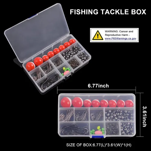 Vista 8 de Kit de aparejos de pesca, 160 piezas de bobbers básicos y ganchos surtidos con círculo de pulpo, ganchos de cebo, pesas de platina, caja de aparejos