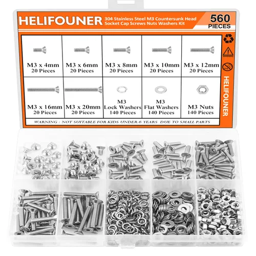 Vista 10 de HELIFOUNER 560 Piezas M2 x 4 mm / 6 mm / 8 mm / 10 mm / 12 mm / 16 mm / 20 mm, Tornillos de Cabeza de Botón con Cavidad Cilíndrica, Tuercas