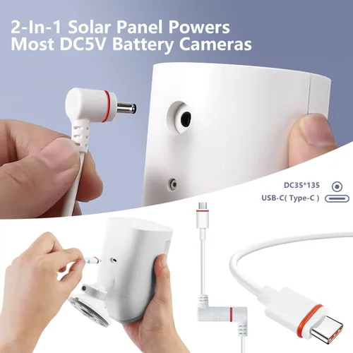 Vista 3 de Panel Solar de 6W para Cámara Ring, Cargador Solar Compatible con Ring Spotlight/Stick Up Cam Battery/Plus/Pro, Cargador Solar Impermeable con USB-C