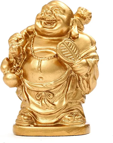 Vista 4 de BRABUD BS019 - Juego de 6 figuras de estatua de Buda sonriente de resina dorada de 2 pulgadas