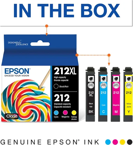 Vista 3 de Epson Paquete combinado de cartuchos de color negro y estándar de 212 tintas Claria de alta capacidad (T212XL-BCS) 212 tinta Claria de capacidad