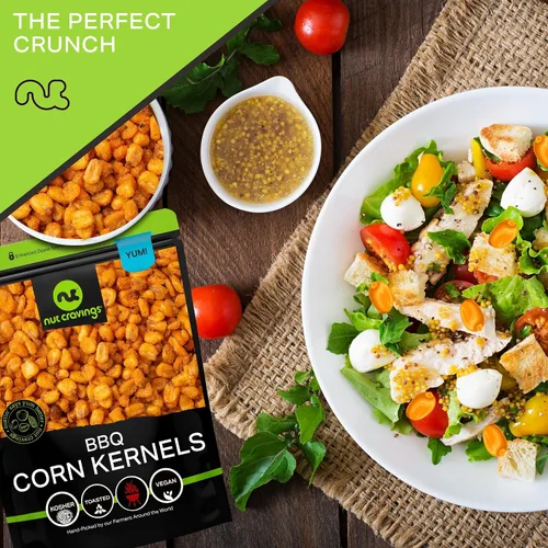 Vista 7 de NUT CRAVINGS - Granos de maíz crujientes tostados - Sabor a barbacoa asado y salado (8 oz - 1 paquete) empacado fresco en bolsa resellable