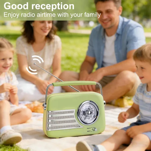 Vista 5 de Altavoz Bluetooth retro con radio FM, altavoz de radio portátil vintage, más de 20 horas de duración de la batería con antena telescópica, carga