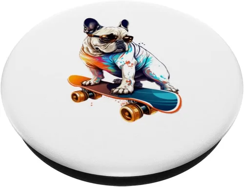 Vista 2 de Bulldog francés - Gafas de sol para patineta, Bulldog Frenchie PopSockets intercambiables PopGrip
