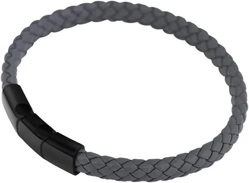 Vista 3 de Geoffrey Beene Pulsera trenzada de cuero genuino para hombre con cierre de acero inoxidable