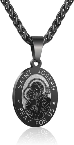 Vista 156 de P. BLAKE Collar ovalado de San Cristóbal, Miguel, José, Jude/Virgen María/José/Francisco/Patrick/Anthony/Benedict/Thomas para hombres y mujeres
