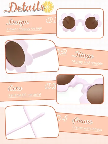 Vista 3 de 6 pares de lentes de sol de flores de Halloween de 5.71 pulgadas para adultos, redondos, protección UV, gafas de flores coloridas para mujeres