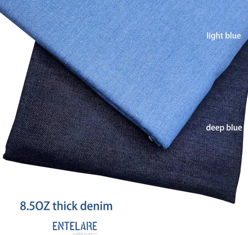 Vista 3 de Tela de mezclilla de algodón duradera de 8.5 oz, 67 pulgadas de ancho, Entelare (azul profundo 1 yarda)
