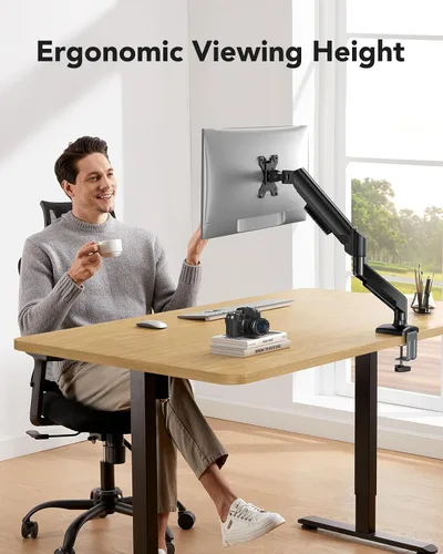 Vista 5 de HUANUO Brazo para monitor individual de 13 a 34 pulgadas, brazo ajustable con resorte de gas, soporte de escritorio para monitor de 4.4 a 22 libras