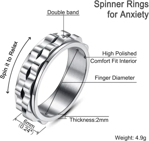Vista 6 de FLYUN Anillos de ansiedad para hombres, anillos giratorios para mujeres, hombres, alivio de la ansiedad y el estrés, anillo de meditación, Acero