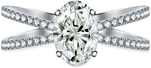 Vista 2 de Anillo de compromiso chapado en plata de compromiso con Moissanita de corte ovalado para mujer