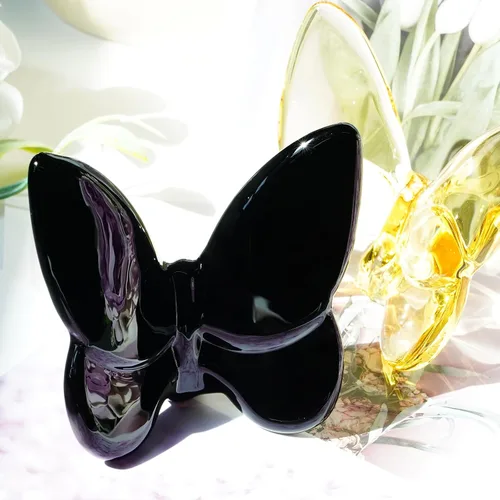 Vista 3 de Lioaeust Estatuas de Mariposa de Cristal, Figura de Mariposa Voladora Decoración de Mariposa de Cristal de Vidrio Tallado Estatua de Animal