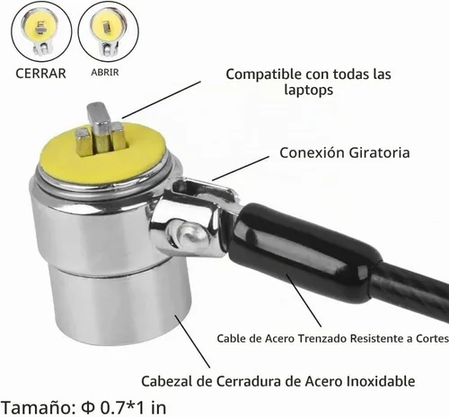 Vista 3 de Candado para laptop, cable de bloqueo de seguridad con llaves y placa de anclaje, bloqueo antirrobo para electrónica de negocios, monitores