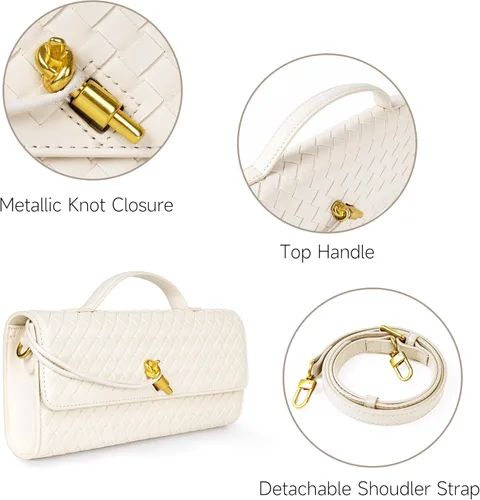 Vista 6 de Joryin Bolso tejido para mujer, bolso de mano de cuero tejido, bolso cruzado, bolso formal de noche, cuero vegano