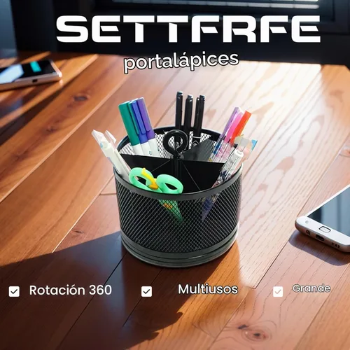 Vista 7 de SETTFRFE - Soporte giratorio de malla para escritorio, negro, 6 ranuras