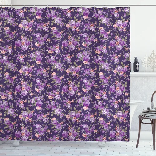 Vista 109 de set de cortina para baño decorativa de tela de poliéster con ganchos