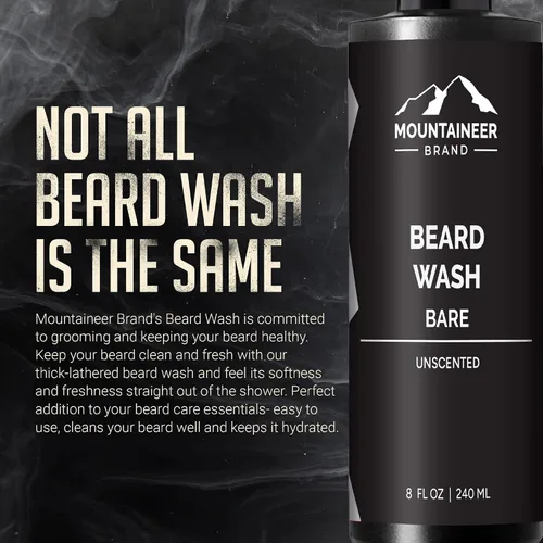Vista 3 de Mountaineer Brand Lavado de barba para hombres Champú para barba 100% natural Espuma suavizante de limpieza gruesa para cabello y piel Hidrata