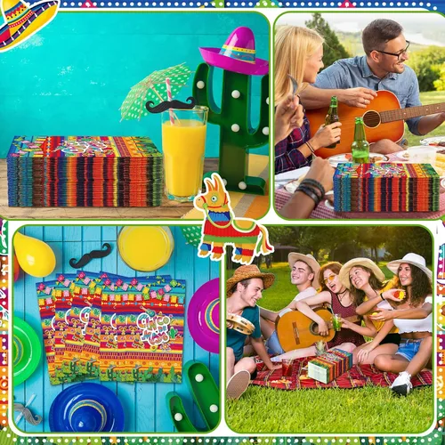 Vista 5 de Yeaqee 100 servilletas Eid Mubarak Ramadán desechables de papel mexicano para fiesta de Cinco de Mayo, suministros para fiesta, taco, fiesta