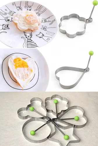 Vista 5 de 10 moldes para huevos, moldeador de huevos, anillo de huevo para freír huevos de acero inoxidable antiadherente para panqueques con asa, molde