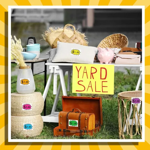 Vista 6 de 300 calcomanías de venta de garaje, (2 x 3 pulgadas), adhesivos extraíbles para patio, etiquetas de precio de venta con espacio para escribir Multi