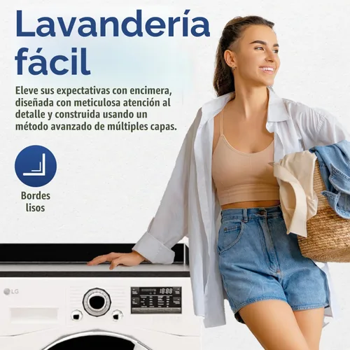 Vista 7 de OfficeSimpli Mesa para Lavadora y Secadora, Fabricado en EE.UU., Almohadillas Antideslizantes, Toallero de Madera para Lavandería, Cubierta