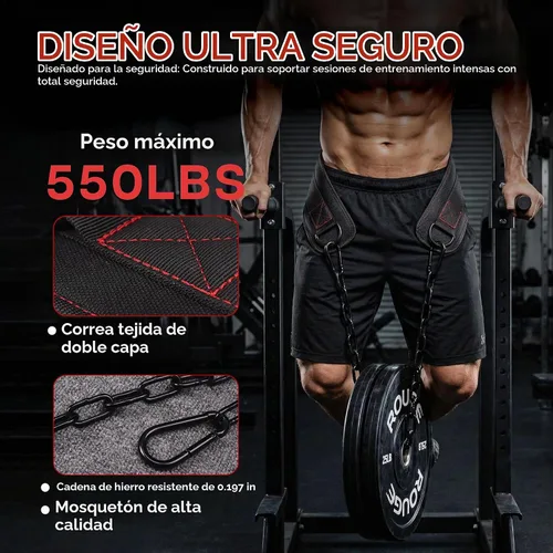 Vista 2 de Cinturón de inmersión para levantamiento de pesas con cadena, resistente capacidad de 550 a 650 libras, para inmersiones y dominadas