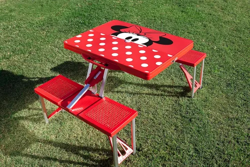 Vista 2 de PICNIC TIME Disney Minnie Mouse Folding Picnic Table with Seats, Collapsible Aluminum Table and Bench Set with Umbrella Hole, Lightweight Portable