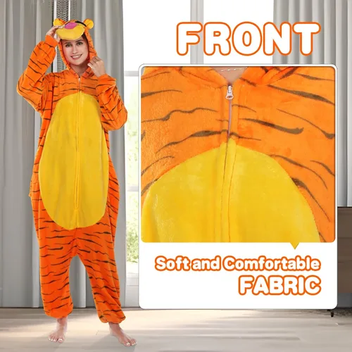 Vista 6 de Pijama unisex de franela para adultos, disfraz divertido de una pieza de animal para cosplay para mujeres y hombres
