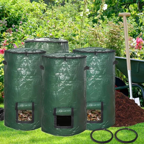 Vista 10 de Bolsas de compost de 34 galones, bolsas de compost de jardín reutilizables al aire libre, desechos orgánicos, bolsa de compostaje para jardín