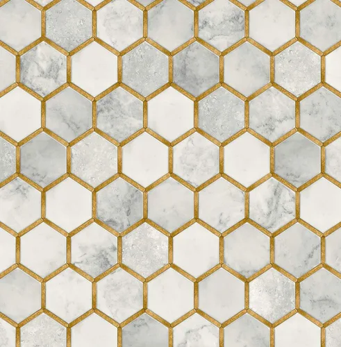 Vista 12 de NextWall Papel pintado geométrico hexagonal con incrustaciones para despegar y pegar (negro cósmico y plateado)