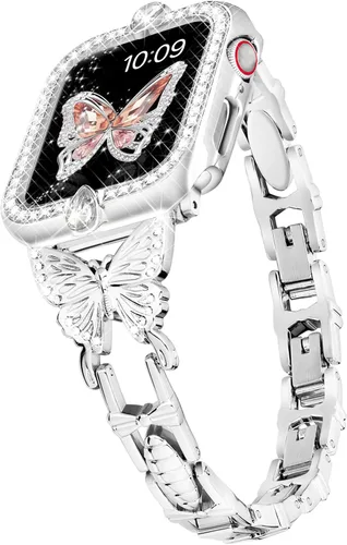 Vista 10 de wipalor Correa de mariposa para Apple Watch de 1.772 pulgadas, 1.732 pulgadas, 1.654 pulgadas, 1.732 pulgadas, 1.732 pulgadas, para mujer, correa