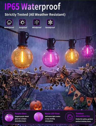 Vista 5 de 25 Pack G40 Purple Orange LED Replacement Bulbs for Outdoor String Lights