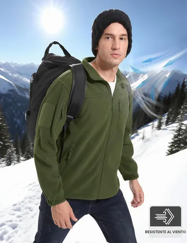 Vista 2 de CRYSULLY Chaqueta de forro polar para hombre, abrigo de trabajo táctico Verde militar
