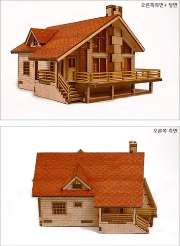 Vista 3 de Young Modeler HO Serises - Kit de modelo de madera de escritorio, casa de jardín A con una cubierta grande (YM 633): kit de catapulta en miniatura