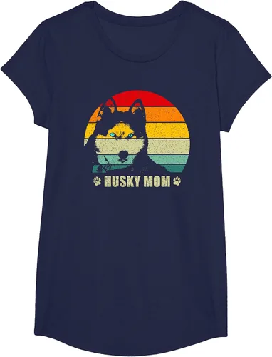 Vista 53 de Husky Mom Retro Dog Lover Mother Siberian Huskies Tee Women T-Shirt Asphalt Grey