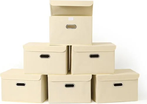Vista 14 de Paquete de 1 Contenedores de Almacenamiento Plegables Grandes con Tapas, Cubos Organizadores de Almacenamiento de Tela para Estantes, Armario