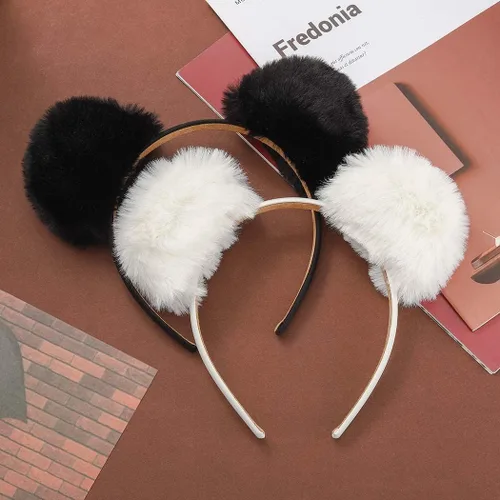 Vista 6 de Catery Diademas de orejas de gato, orejas bonitas, aro de pelo de peluche, para Halloween, accesorio para el cabello